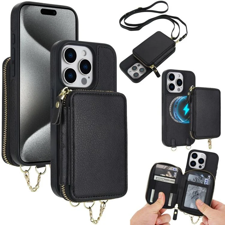 AwQuer 2 in 1 Crossbody Wallet Leather Back Phone Case, For iPhone 15 Pro Max, For iPhone 15 Pro