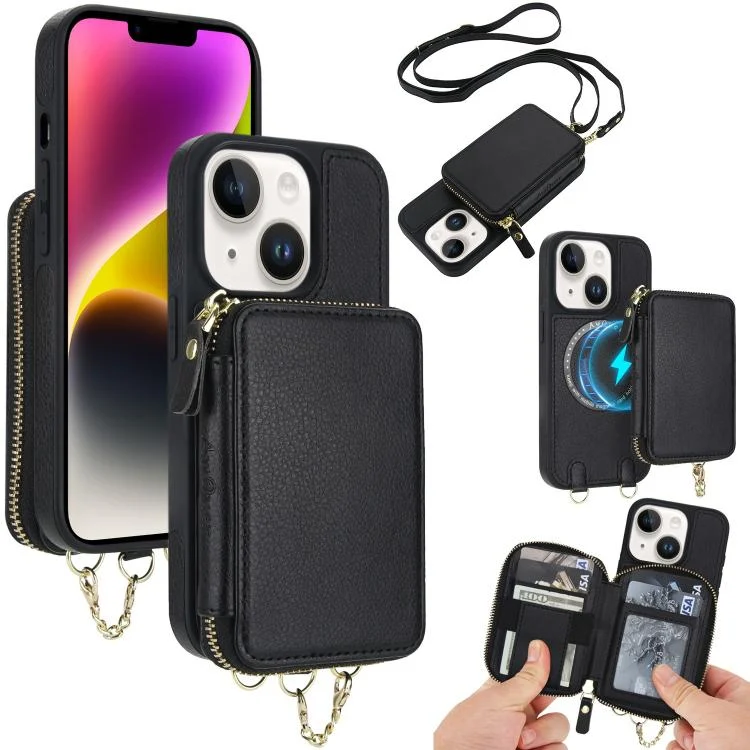 AwQuer 2 in 1 Crossbody Wallet Leather Back Phone Case, For iPhone 14 Plus, For iPhone 14 / 13