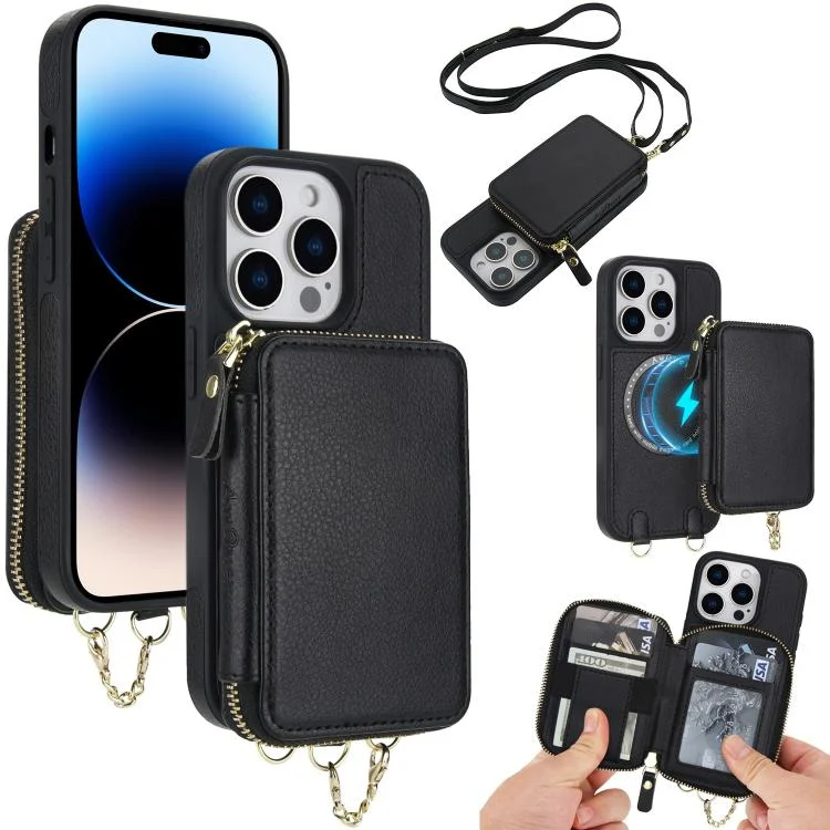 AwQuer 2 in 1 Crossbody Wallet Leather Back Phone Case, For iPhone 14 Pro, For iPhone 14 Pro Max