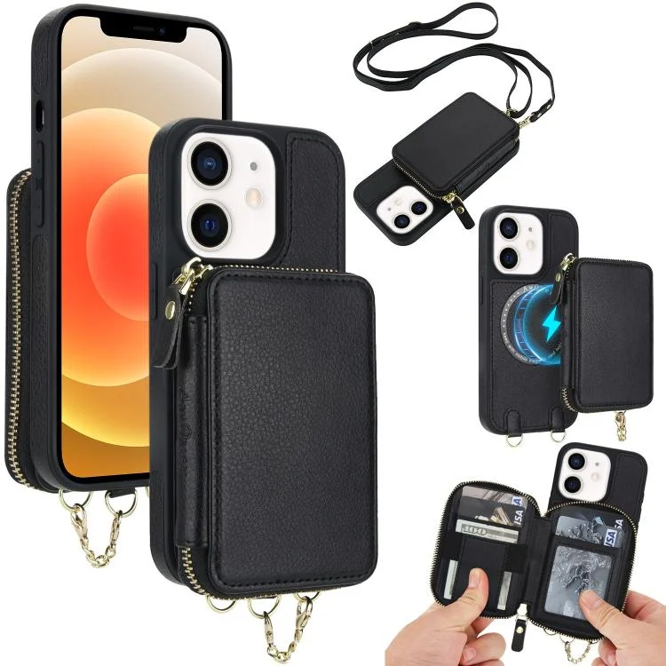 AwQuer 2 in 1 Crossbody Wallet Leather Back Phone Case, For iPhone 12 / 12 Pro, For iPhone 12 Pro Max