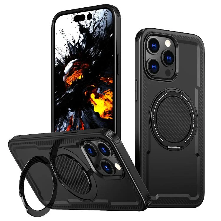 kalebol Metal 360 Degree Rotation Holder MagSafe Phone Case, For iPhone 15 Pro, For iPhone 15 Plus, For iPhone 15