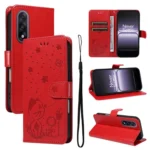 Cat and Bee Embossed Flip Leather Phone Case, For OnePlus ACE 5 Ultra, For OnePlus Nord CE5