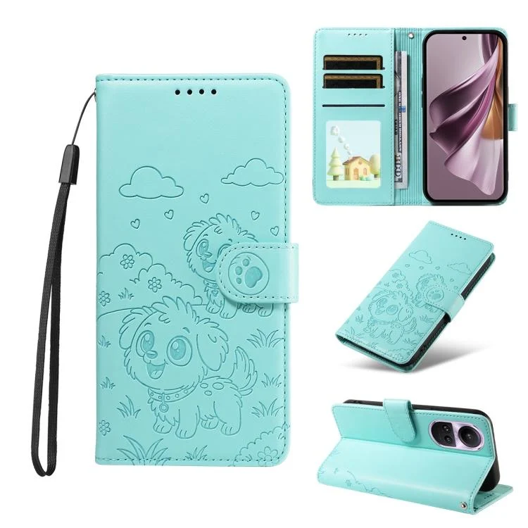 Embossed Heart Dog RFID Blocking Wallet Leather Phone Case, For OPPO Reno10 5G / Pro 5G Global, For OPPO A78 4G, For OPPO A98 / F23 5G / A1 5G, For OPPO A78 5G Global / A58x 5G
