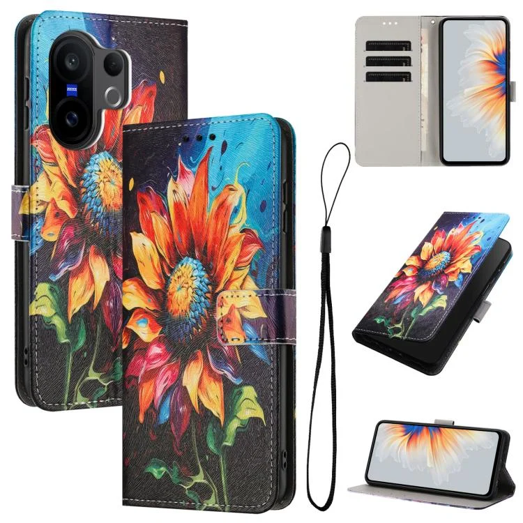 Color Drawing Pattern Leather Phone Case, For vivo X200 FE / S30 Pro mini