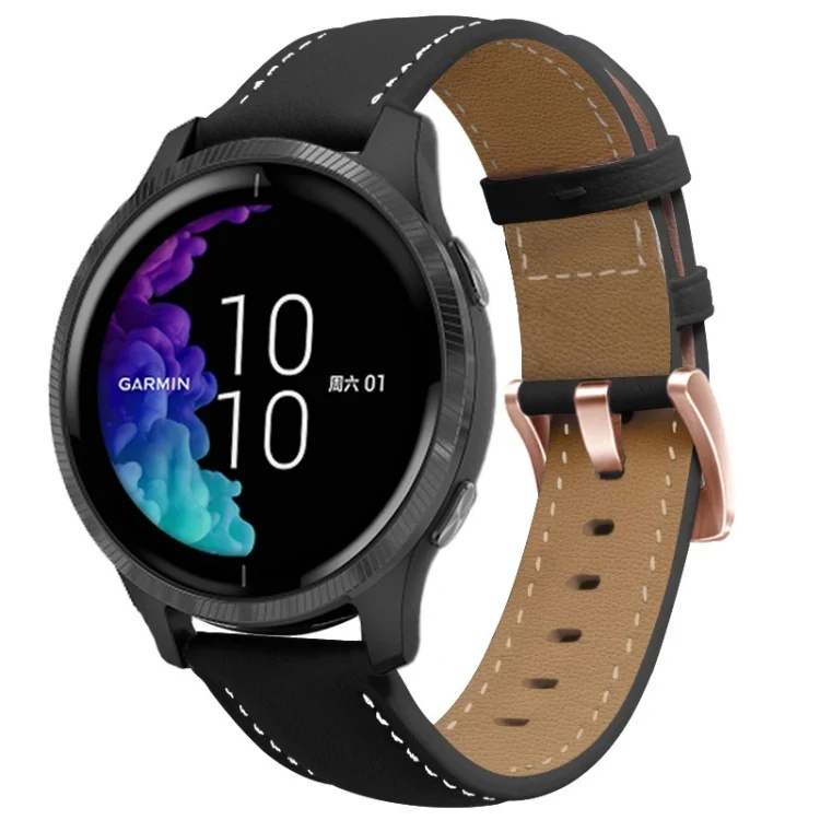 For Garmin Forerunner 265S / 255S / Venu 2S 18mm Rose Gold Buckle Genuine Leather Watch Band