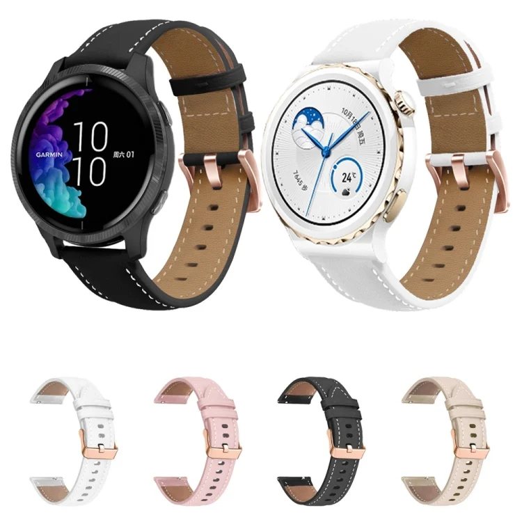 GARM0001_B1.webp For Garmin Forerunner 265S / 255S / Venu 2S 18mm Rose Gold Buckle Genuine Leather Watch Band - Image 2