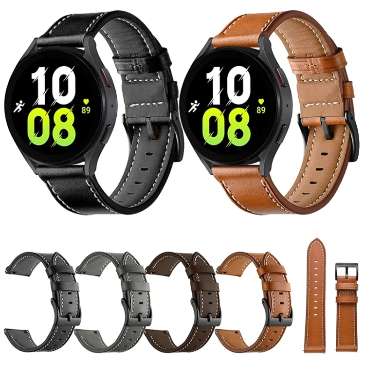 GARM0003_B2.webp For Garmin Forerunner 265 / 255 / Vivoactive 4 / Venu 2 22mm Stitching Black Buckle Genuine Leather Watch Band - Image 3