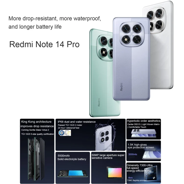 MPH2784_B2.webp Xiaomi Redmi Note 14 Pro, 12GB+512GB, 6.67 inch Xiaomi HyperOS Mediatek Dimensity 7300-Ultra Octa Core, NFC, Network: 5G - Image 3