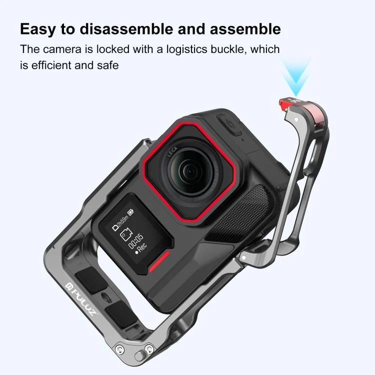 PU762S_5.webp For Insta360 Ace Pro 2 PULUZ Aluminum Alloy Protective Cage Rig Dual Cold Shoe Housing Frame - Image 6