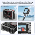 For Insta360 Ace Pro 2 PULUZ Aluminum Alloy Protective Cage Rig Dual Cold Shoe Housing Frame - Image 7