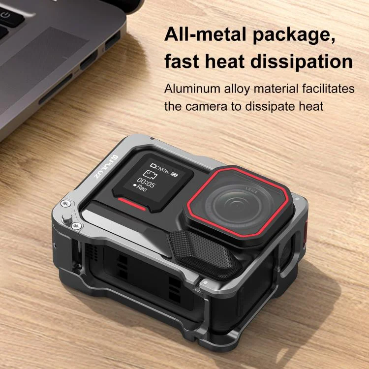 PU762S_7.webp For Insta360 Ace Pro 2 PULUZ Aluminum Alloy Protective Cage Rig Dual Cold Shoe Housing Frame - Image 8
