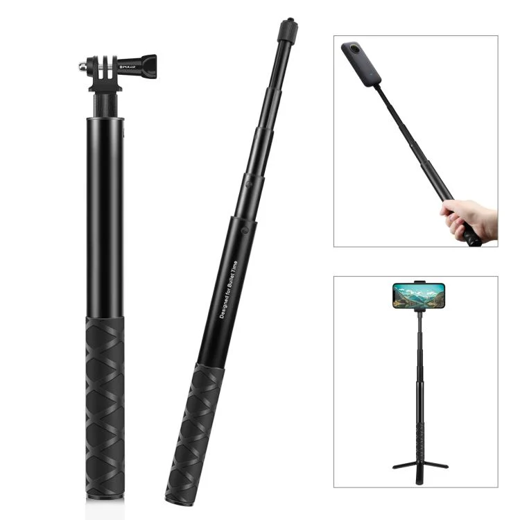 PU815.webp PULUZ 110cm Metal Selfie Stick Monopod with Invisible Adapter Base & Screw for Insta360 One RS / X2 / X3 / X4 / DJI Osmo 360 - Image 1