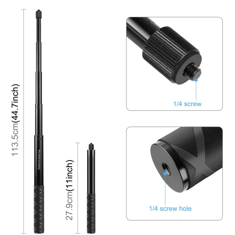 PU815_2.webp PULUZ 110cm Metal Selfie Stick Monopod with Invisible Adapter Base & Screw for Insta360 One RS / X2 / X3 / X4 / DJI Osmo 360 - Image 3