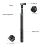 PULUZ 110cm Metal Selfie Stick Monopod with Invisible Adapter Base & Screw for Insta360 One RS / X2 / X3 / X4 / DJI Osmo 360 - Image 4