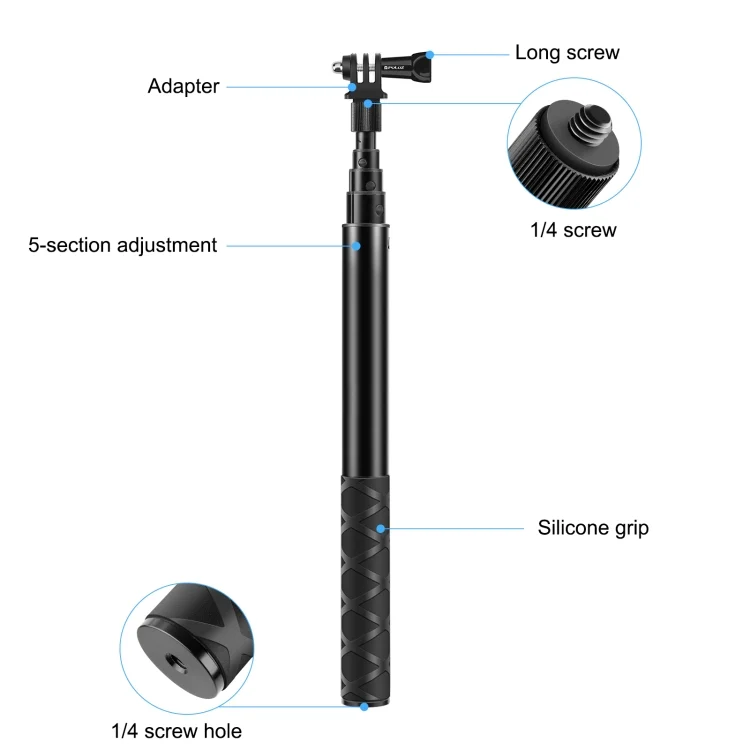 PU815_3.webp PULUZ 110cm Metal Selfie Stick Monopod with Invisible Adapter Base & Screw for Insta360 One RS / X2 / X3 / X4 / DJI Osmo 360 - Image 4