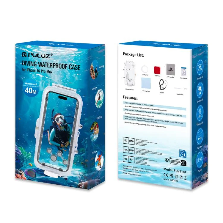 PU9118T_10.webp For iPhone 16 Pro Max PULUZ 40m/130ft Waterproof Diving Case with One-way Valve Photo Video Taking Underwater Housing Cover, For iPhone 16 Pro Max (White), For iPhone 16 Pro Max (Transparent) - Image 11
