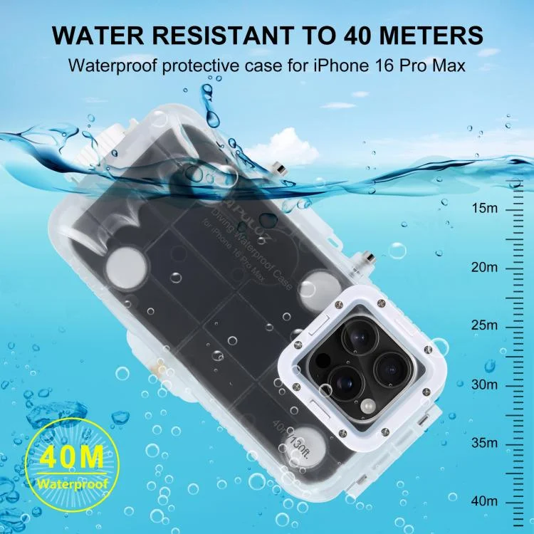 PU9118T_3.webp For iPhone 16 Pro Max PULUZ 40m/130ft Waterproof Diving Case with One-way Valve Photo Video Taking Underwater Housing Cover, For iPhone 16 Pro Max (White), For iPhone 16 Pro Max (Transparent) - Image 4