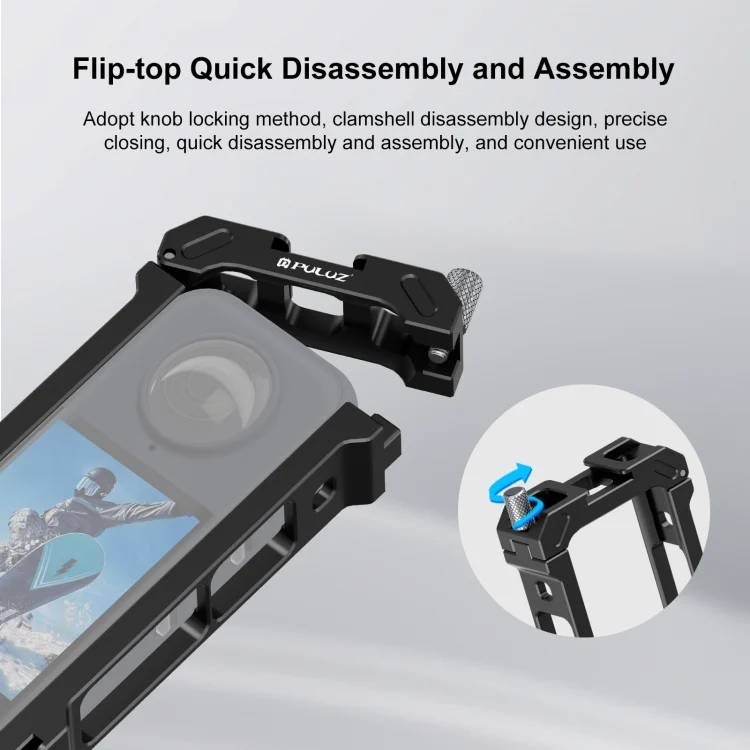 PU941B_6.webp For Insta360 X4 PULUZ Metal Protective Cage Rig Housing Frame with Expand Cold Shoe Base & Tripod Adapter - Image 7