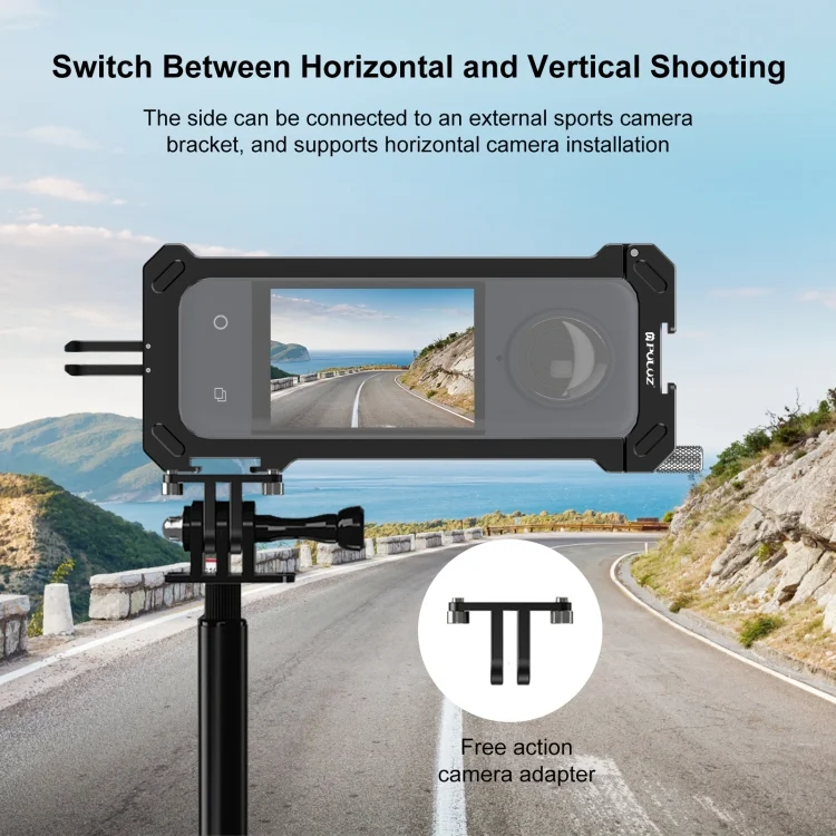 PU941B_7.webp For Insta360 X4 PULUZ Metal Protective Cage Rig Housing Frame with Expand Cold Shoe Base & Tripod Adapter - Image 8