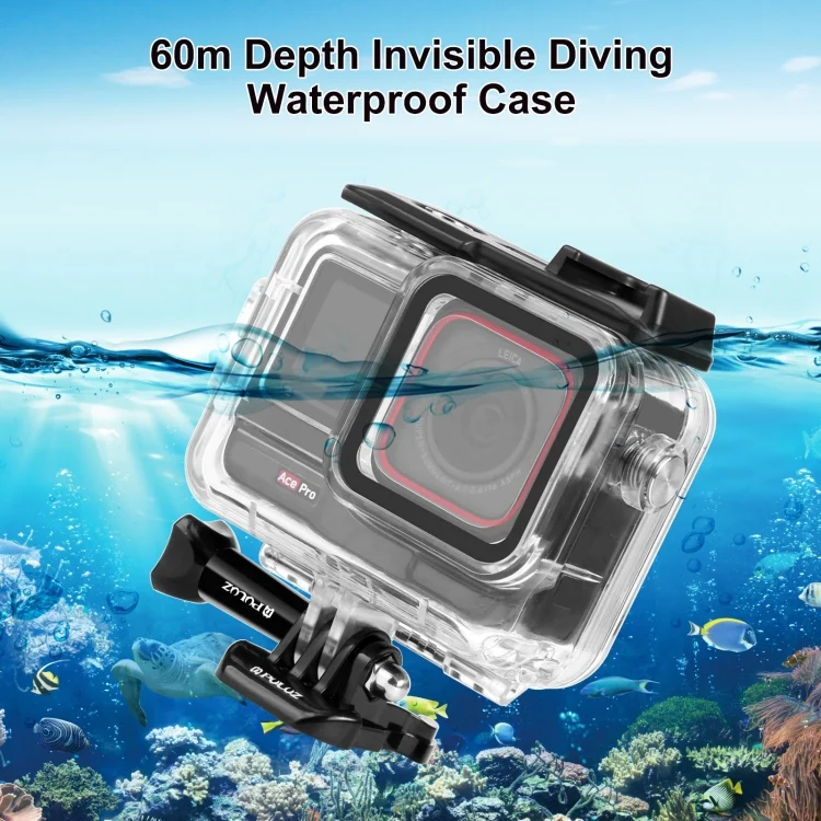 PU964T_1.webp For Insta360 Ace Pro PULUZ 60m Underwater Waterproof Housing Case with Base Adapter & Screw - Image 2