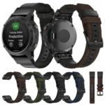 Canvas and Leather Wrist Strap Watch Band for Garmin Fenix5 Plus, Wrist Strap Size:150+110mm - Image 2
