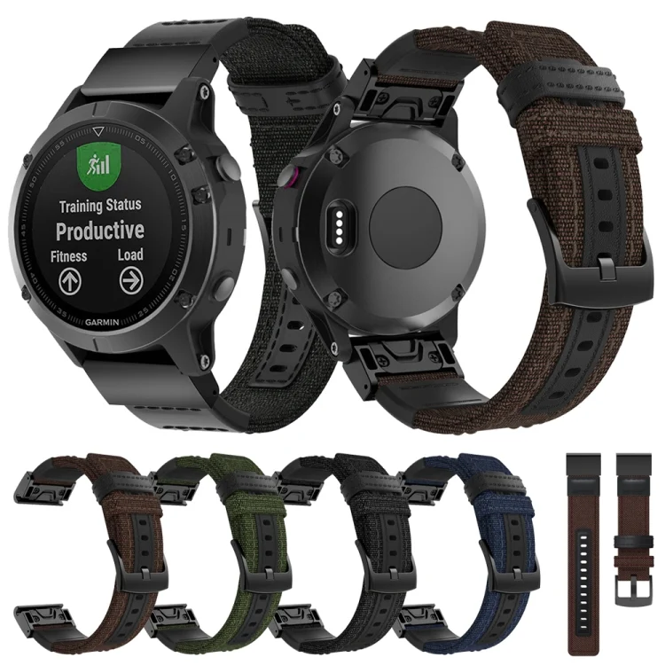 SYA00097401_B1.webp Canvas and Leather Wrist Strap Watch Band for Garmin Fenix5 Plus, Wrist Strap Size:150+110mm - Image 2