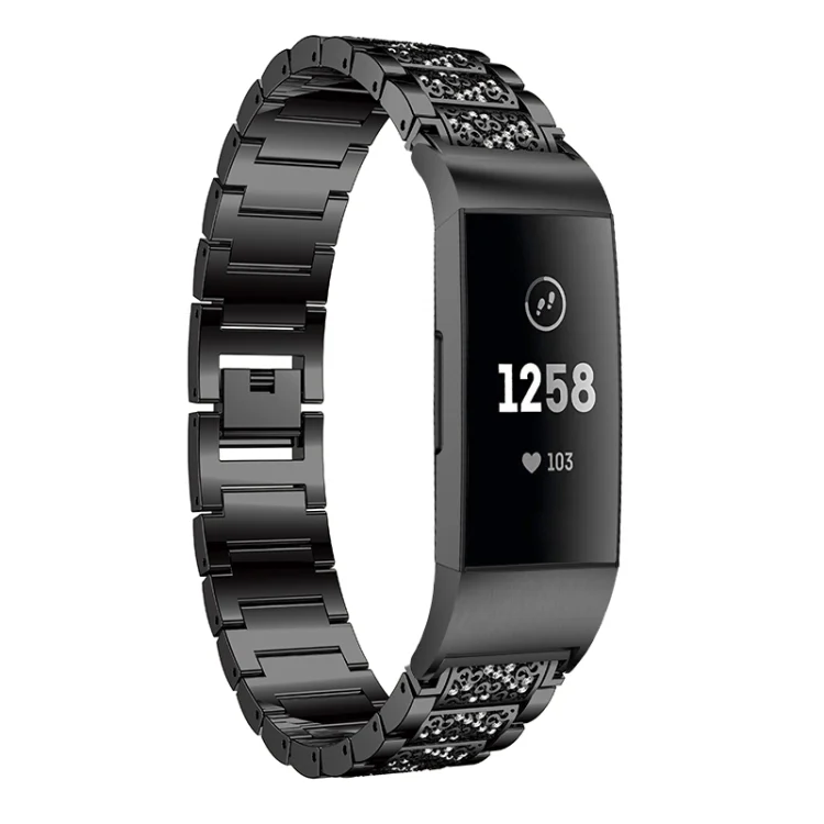 SYA00099101A_1.webp Diamond-studded Solid Stainless Steel Wrist Strap Watch Band for Fitbit Charge 3 - Image 3