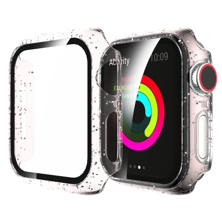 For Apple Watch Series 6 & SE & 5 & 4 44mm Glitter Powder PC + Tempered Glass Screen Film Integrated Case