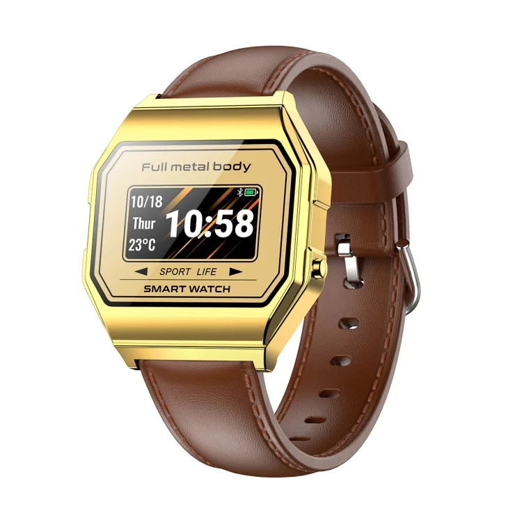KW18 IP67 0.96 inch Leather Watchband Color Screen Smart Watch