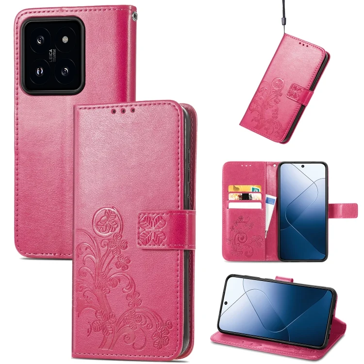 Four-leaf Clasp Embossed Leather Phone Case, For Xiaomi 14, For Xiaomi Redmi Note 13 5G, For Xiaomi Redmi Note 13 Pro+, For Xiaomi Poco X5 Pro