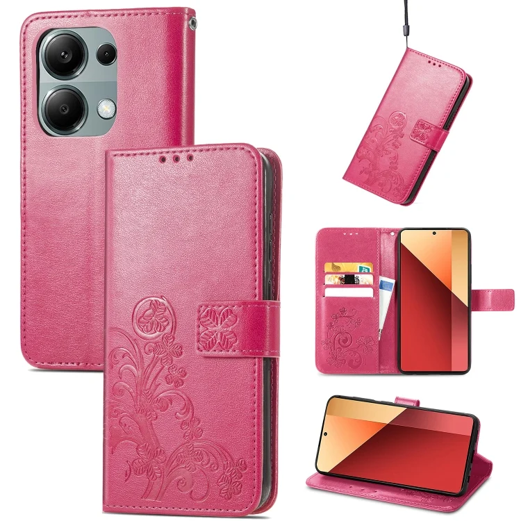Four-leaf Clasp Embossed Leather Phone Case, For Xiaomi Redmi  Note 13 Pro 4G, For Xiaomi Redmi Note 13 4G, For Xiaomi Redmi K70E, For Xiaomi 14 Pro