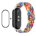 For Xiaomi Mi Band 8 ENKAY Hat-Prince 2 in 1 Set Full Coverage Screen Protector + Elastic Braided Nylon Watch Band
