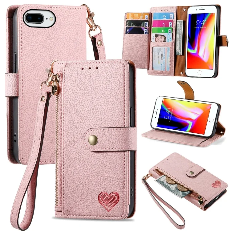 Love Zipper Lanyard Leather Phone Case, For iPhone 7 Plus / 8 Plus, For iPhone 6 Plus / 6s Plus, For iPhone 6 / 6s