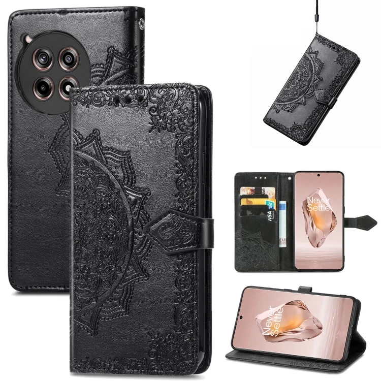 Mandala Flower Embossed Leather Phone Case, For OnePlus Ace 3, For OnePlus 12R, For OnePlus 12