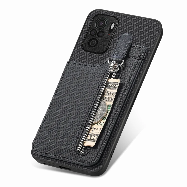 SYA002230109A_3.webp Carbon Fiber Vertical Flip Zipper Phone Case, For Redmi Note 10 4G, For Xiaomi 12T - Image 8