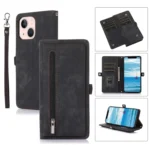 Zipper Card Slot Buckle Wallet Leather Phone Case, For iPhone 15