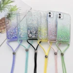 Gradient Glitter Epoxy TPU Thickened Acrylic Phone Case with Round Neck Lanyard, For iPhone 15 Pro Max, For iPhone 15 Pro, For iPhone 15 Plus, For  iPhone 15 - Image 2