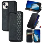Cubic Grid Pressed Magnetic Leather Phone Case, For iPhone 15