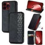 Cubic Grid Pressed Magnetic Leather Phone Case, For iPhone 15 Pro Max, For iPhone 15 Pro, For iPhone 15 Plus