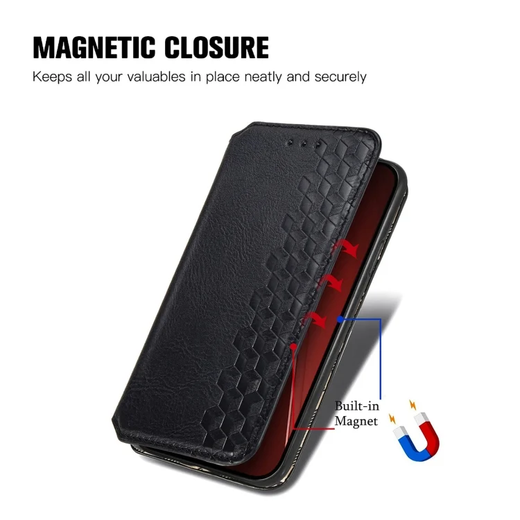SYA002351804A_4.webp Cubic Grid Pressed Magnetic Leather Phone Case, For iPhone 15 Pro Max, For iPhone 15 Pro, For iPhone 15 Plus - Image 6