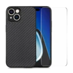 ENKAY Fiber Leather Skin PC Phone Case with High Aluminum-silicon Glass Film, For iPhone 14 Plus, For iPhone 14, For iPhone 14 Pro, For iPhone 14 Pro Max