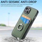 Carbon Fiber Card Wallet Ring Holder Phone Case, For iPhone 15 Pro Max, For iPhone 15 Pro, For iPhone 15 Plus, For iPhone 15 - Image 3