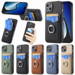 Carbon Fiber Card Wallet Ring Holder Phone Case, For iPhone 15 Pro Max, For iPhone 15 Pro, For iPhone 15 Plus, For iPhone 15 - Image 2