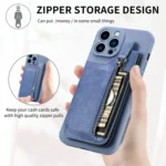 Zipper Wallet Leather Back Shockproof Phone Case, For iPhone 15 Pro Max, For iPhone 15 Pro, For iPhone 15 Plus, For iPhone 15 - Image 5