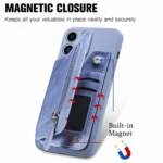 Zipper Wallet Leather Back Shockproof Phone Case, For iPhone 15 Pro Max, For iPhone 15 Pro, For iPhone 15 Plus, For iPhone 15 - Image 7