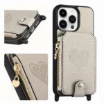 Crossbody Love Zipper Leather Back Phone Case, For iPhone 15 Pro Max, For iPhone 15 Pro, For iPhone 15