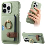 Litchi Leather Oil Edge Ring Card Back Phone Case, For iPhone 14 Pro, For iPhone 13 Pro Max