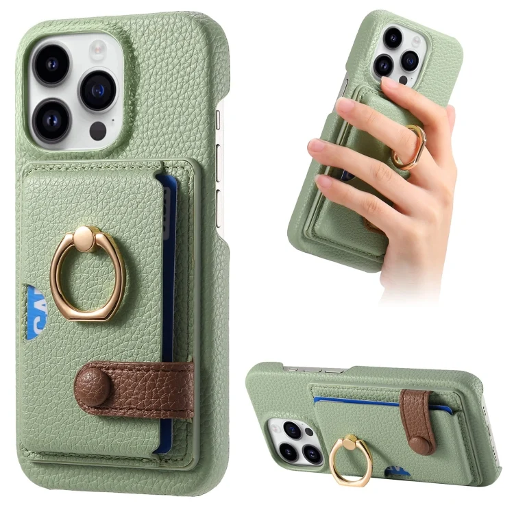 Litchi Leather Oil Edge Ring Card Back Phone Case, For iPhone 14 Pro, For iPhone 13 Pro Max