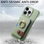 Litchi Leather Oil Edge Ring Card Back Phone Case, For iPhone 14 Pro, For iPhone 13 Pro Max - Image 3