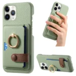 Litchi Leather Oil Edge Ring Card Back Phone Case, For iPhone 11 Pro Max, For iPhone 11